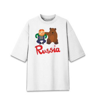Женская Хлопковая футболка оверсайз Медведь и гармонист