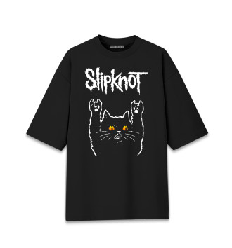 Женская Хлопковая футболка оверсайз Slipknot Rock Cat
