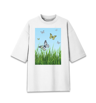 Женская Хлопковая футболка оверсайз Бабочки на поле