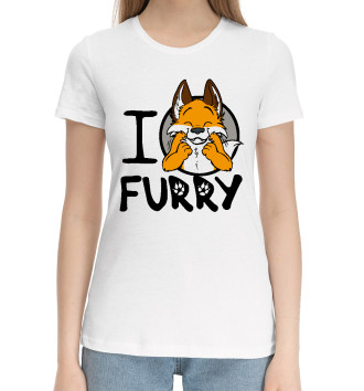 Женская Хлопковая футболка I love furryм