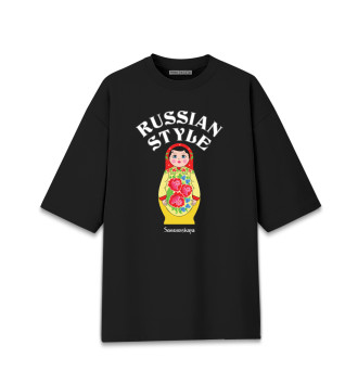 Мужская Хлопковая футболка оверсайз Семеновская матрешка