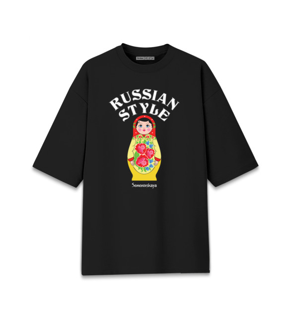 Женская Хлопковая футболка оверсайз Семеновская матрешка