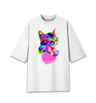 Мужская Хлопковая футболка оверсайз Радужный котенок