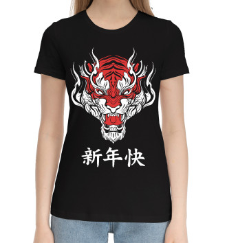 Женская Хлопковая футболка Красный тигр - дракон