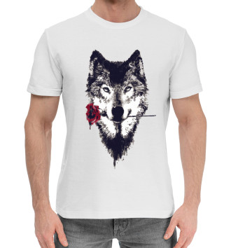 Мужская Хлопковая футболка Волк с розой