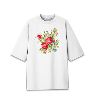 Мужская Хлопковая футболка оверсайз Садовые цветы