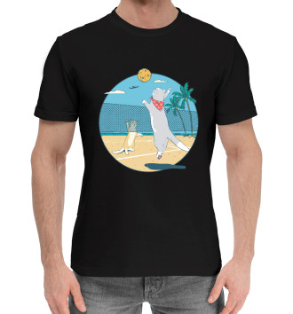 Мужская Хлопковая футболка Волейбольные котики