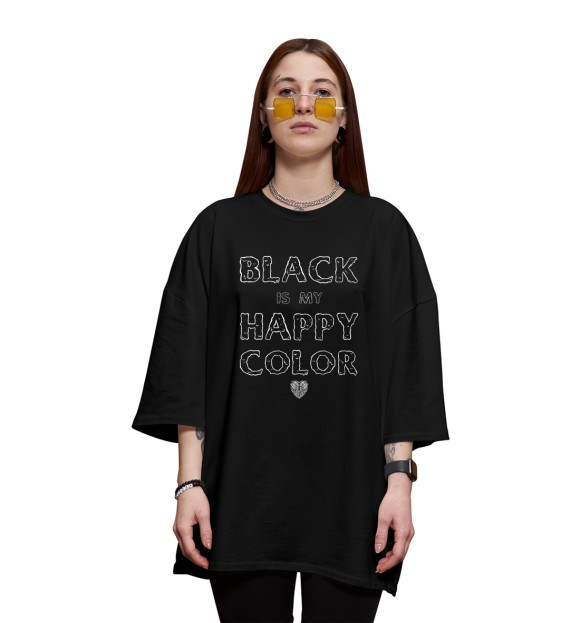 Женская Хлопковая футболка оверсайз Black is my happy color