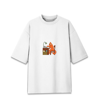 Хлопковая футболка оверсайз Кот с пишущей машинкой