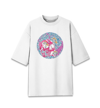 Женская Хлопковая футболка оверсайз Череп грибы