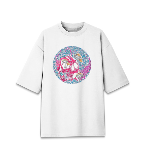 Женская Хлопковая футболка оверсайз Череп грибы