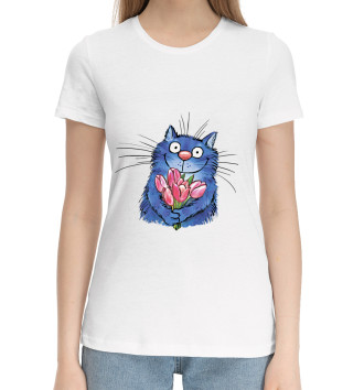 Хлопковая футболка Кот с цветами