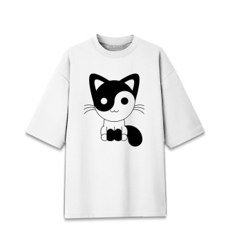 Мужская Хлопковая футболка оверсайз Yin Yang Meow