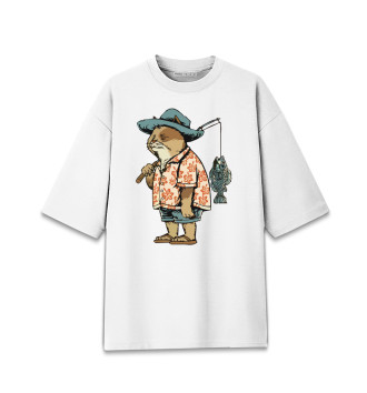 Мужская Хлопковая футболка оверсайз Кот Рыбак