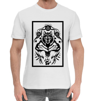 Мужская Хлопковая футболка Славянский волк тотем