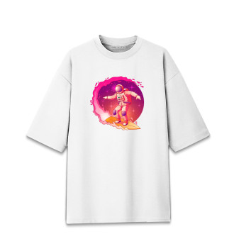 Женская Хлопковая футболка оверсайз Космический серфинг