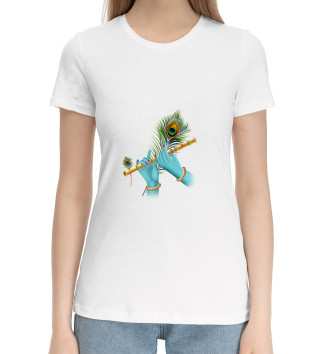 Женская Хлопковая футболка Флейта Кришны